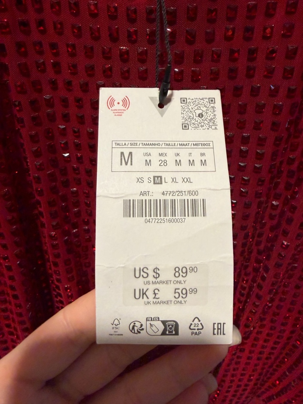 New Zara size Medium Red Rhinestone Long-Sleeve Open-Back Tulle Mini Dress - Picture 8 of 8